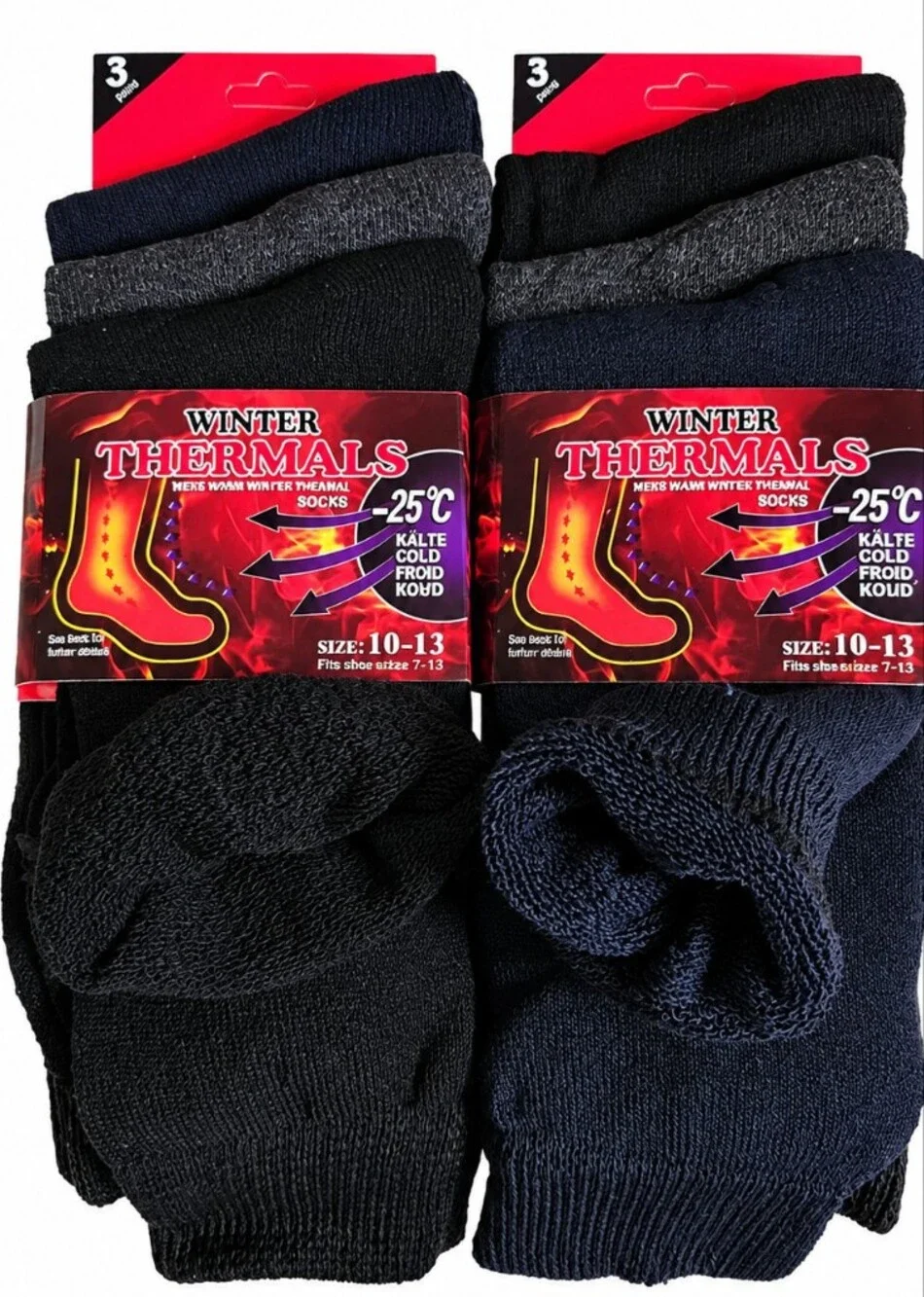6 Pairs Men’s Winter Thermal Socks Heavy Warm Cold Weather Crew Socks Size 10-13